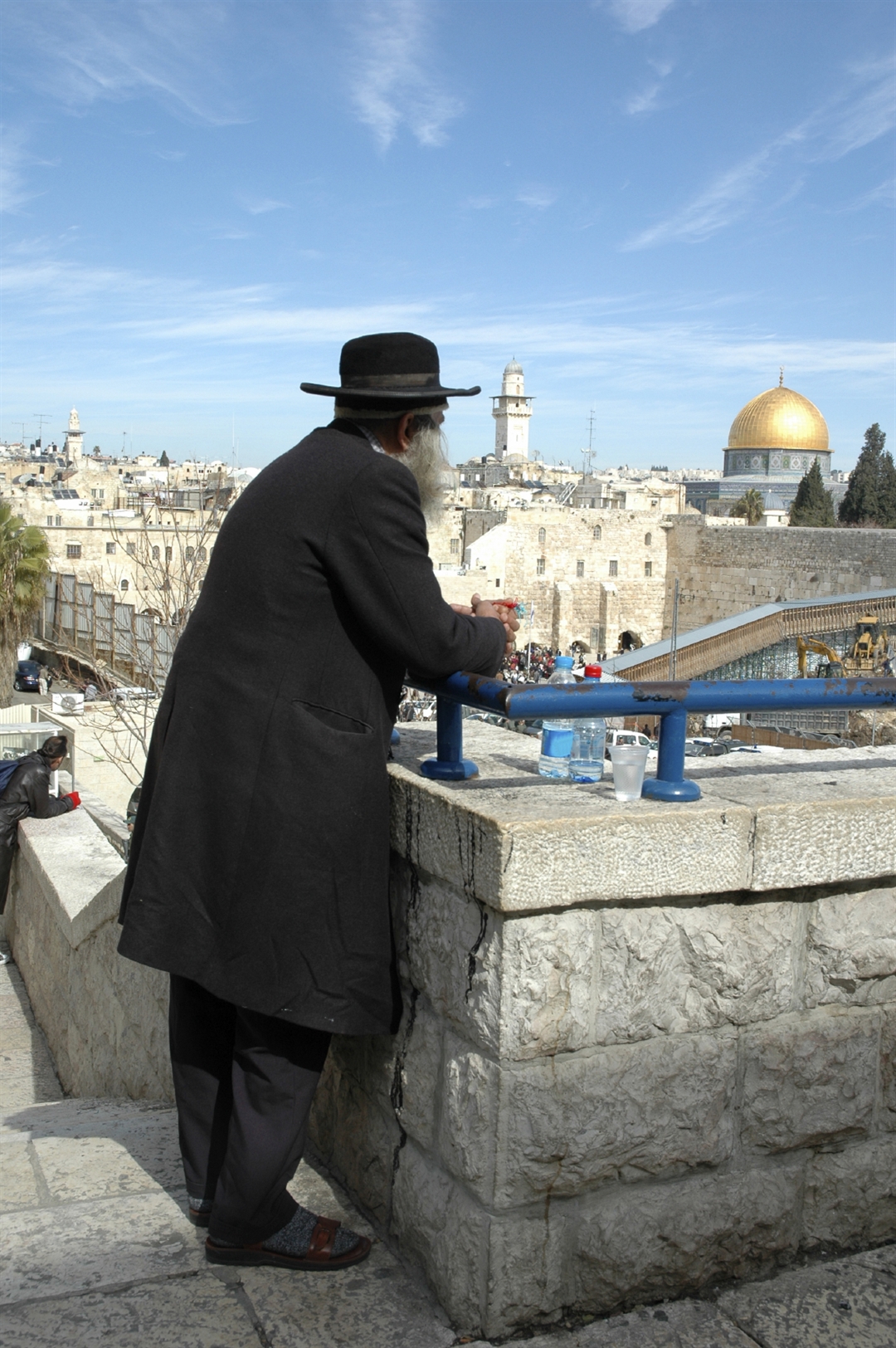 Orthodox Jewish man overlooks the Temple Mount. 