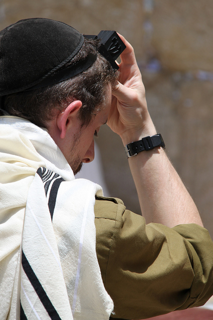 Israeli-Soldier-Morning Prayers-Western Wall-Tefillin-Tallit