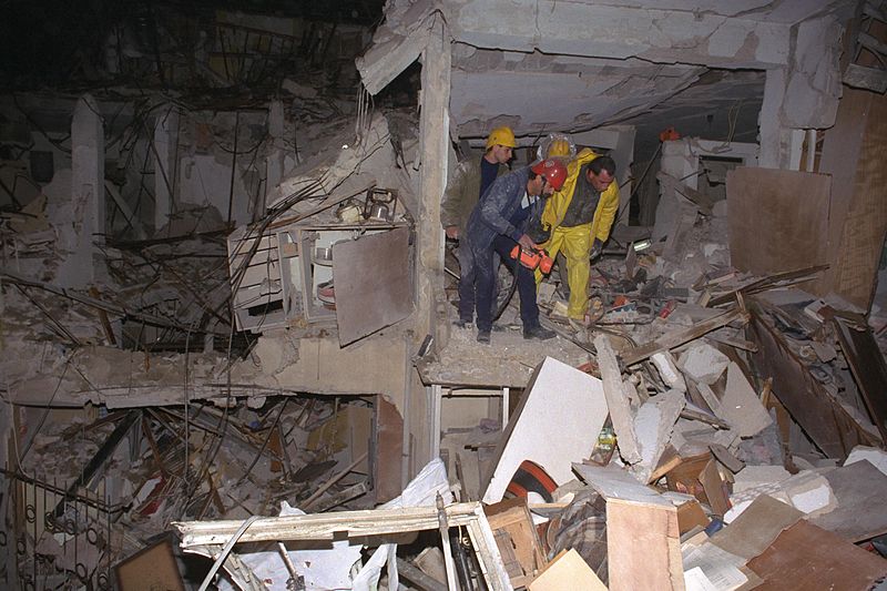 Damage to a building from an Iraqi Scud missile in Ramat Gan damage-Scud missile-Ramat Gan-Gulf War-1991