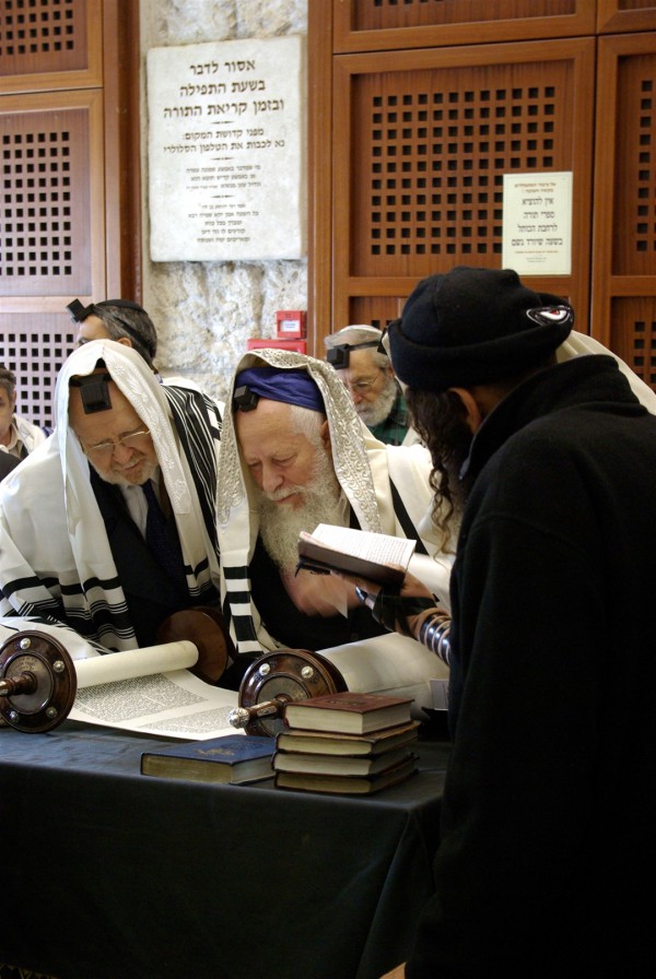 Jerusalem-Western Wall-reading-Torah scroll-Orthodox Jewish men