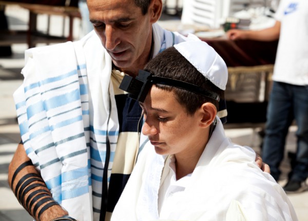 father-son-Tefillin-Bar Mitzvah