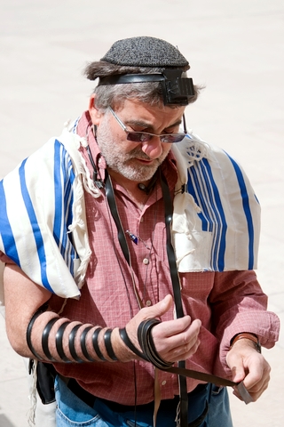 Jewish man-tefillin-morning prayer