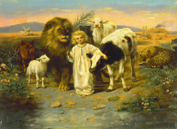 Peace-William Strutt-lion-lamb-child-wolf-cow