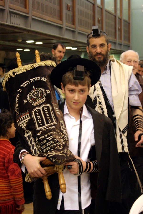 13 year old-Orthodox Jewish boy-Torah scroll