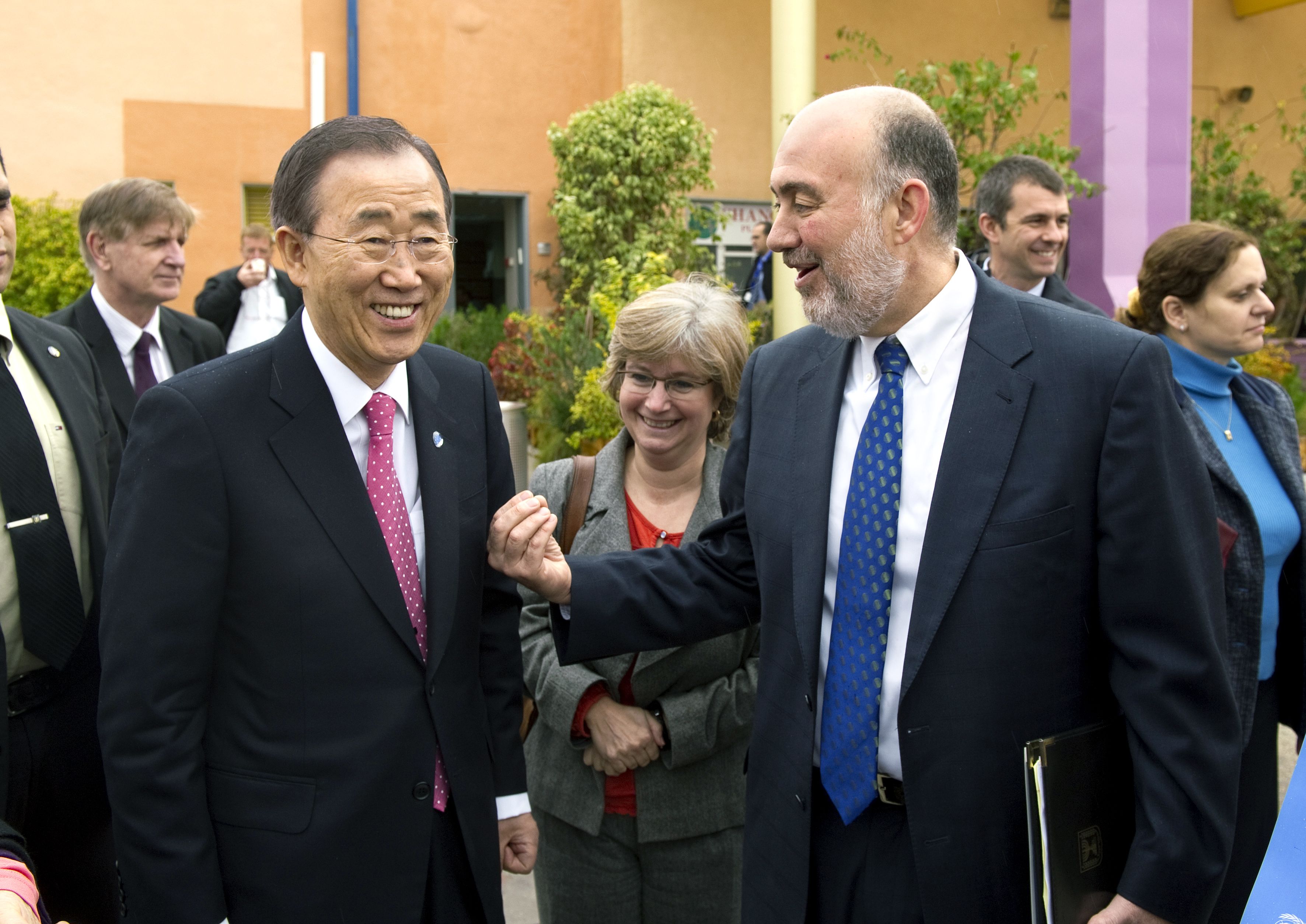 Secretary-General Ban Ki-moon with greeted by Ron Prosor, the Perm Rep of Israel