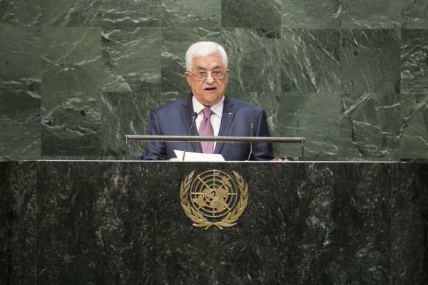 Palestinian President Mahmoud Abbas addresses the UN on September 26, 2014.