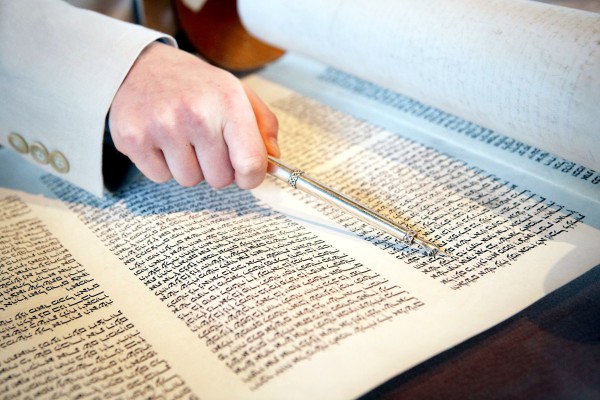 Torah scroll and a yad.