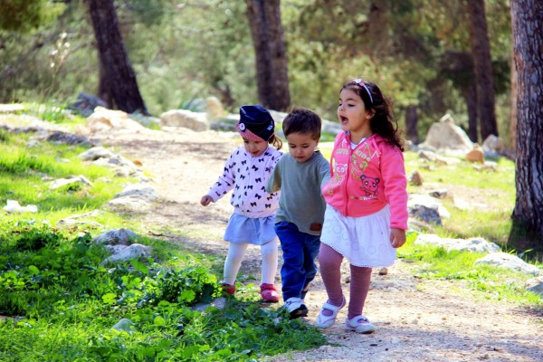 Israeli kindergarten children-holding hands-park