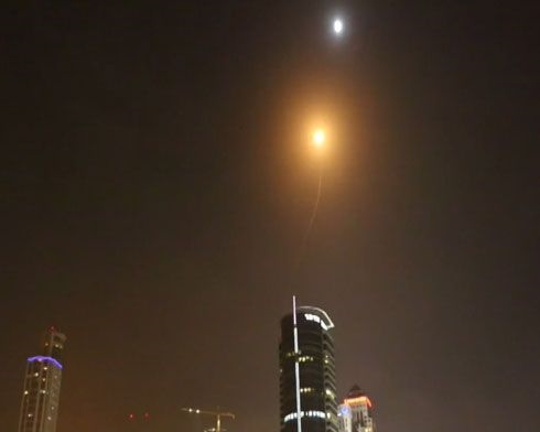 The Iron Dome defense system intercepts a Gaza rocket above Tel-Aviv during Operation Protective Edge.  (IDF photo)