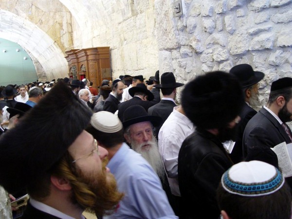 Jewish men pray at the Western Wall (photo by Israel Tourism)