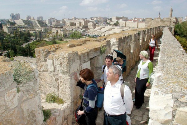 Contemplating Jerusalem from the walkway on the walls of Jerusalem.