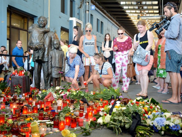 A commemorative event in July 2015 to honor the memory of Sir Nicholas Winton on the first platform at the Prague Main Railway Station at the sculpture, which is dedicated to him. The sculpture, which was created by Flor Kent, was unveiled on September 1, 2009