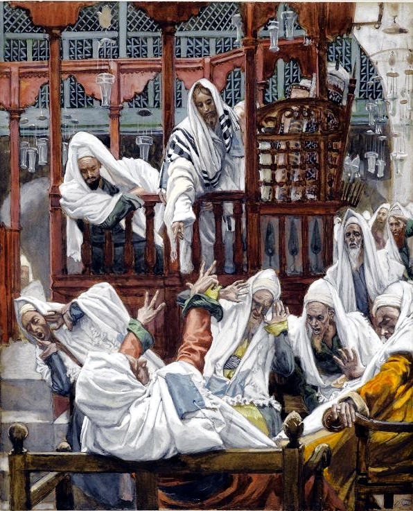 Yeshua and the Possessed Man at the Synagogue, by James Tissot Yeshua and the Possessed Man at the Synagogue, by James Tissot