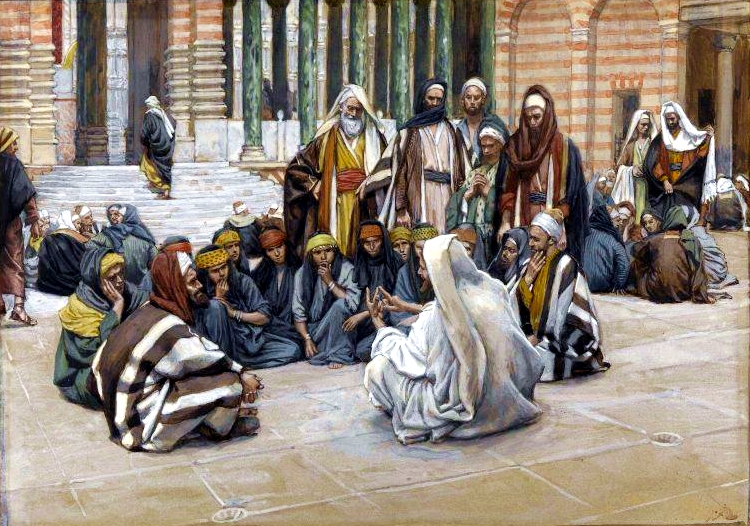 Yeshua Speaks Near the Treasury, by James Tissot