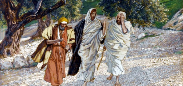Yeshua appears to disciples on road to emmaeus, by James Tissot