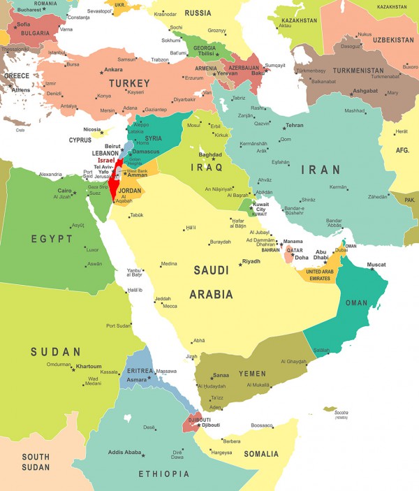 Middle East Map, Israel,