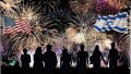 Fireworks, US flag, Israel flag