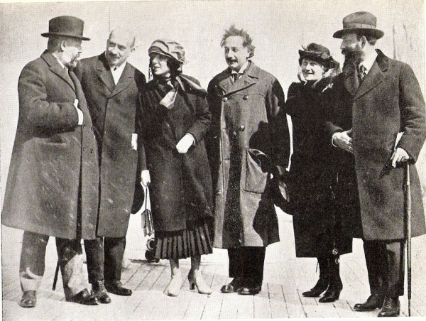 Albert Einstein with his wife Elsa and other Zionist leaders, on arrival in New York, 1921