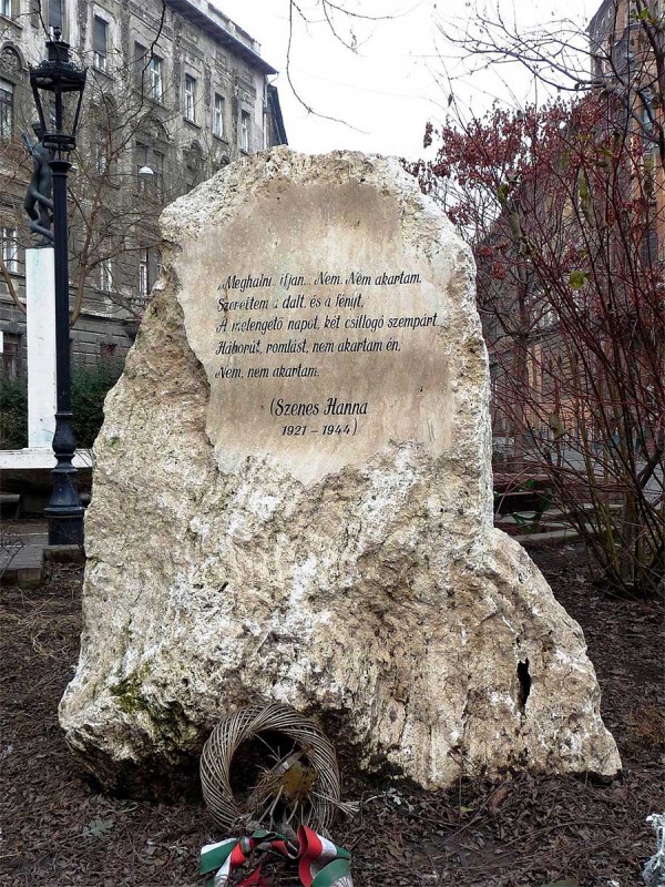 Memorial stone to Hannah Szenes (1921–1944) in the park bearing her name in Budapest.  